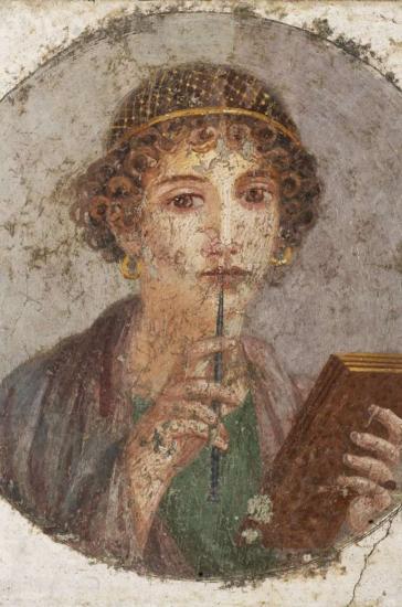 Female portrait with wax tablet, so-called Sappho. Wall painting from Pompeii, 55-79, Museo Archeologico Nazionale, Naples