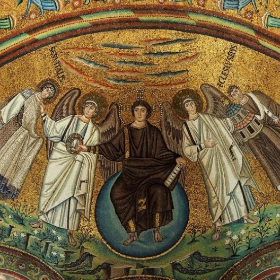 A San Vitale templom apszisának mennyezeti mozaikja a Megváltó ábrázolásával (Fotó: Petar Milošević )