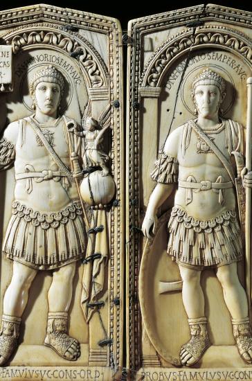 Ivory diptych of consul Anicius Petronius Probus with the depiction of Emperor Honorius, Aosta, Cathedral, Museo del Tesoro (Photo: © DEA PICTURE LIBRARY)
