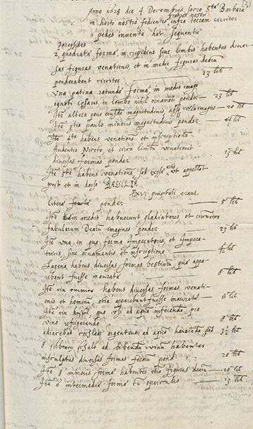 First page of the manuscript inventory made of the objects of the Trier treasure in 1628 (Source: A. Kaufmann-Heinimann – M. Martin (ed.): Die Apostelkanne und das Tafelsilber im Hortfund von 1628, Trier 2017, 216)