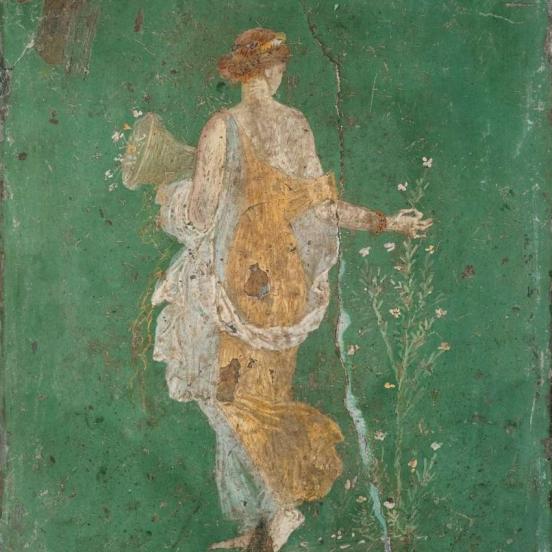 Virágot szedő nőalak, az ún. Flora. Falfestmény Stabiaeból, 15-45 körül, Nápoly, Museo Archeologico Nazionale