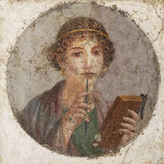 Female portrait with wax tablet, so-called Sappho. Wall painting from Pompeii, 55-79, Museo Archeologico Nazionale, Naples